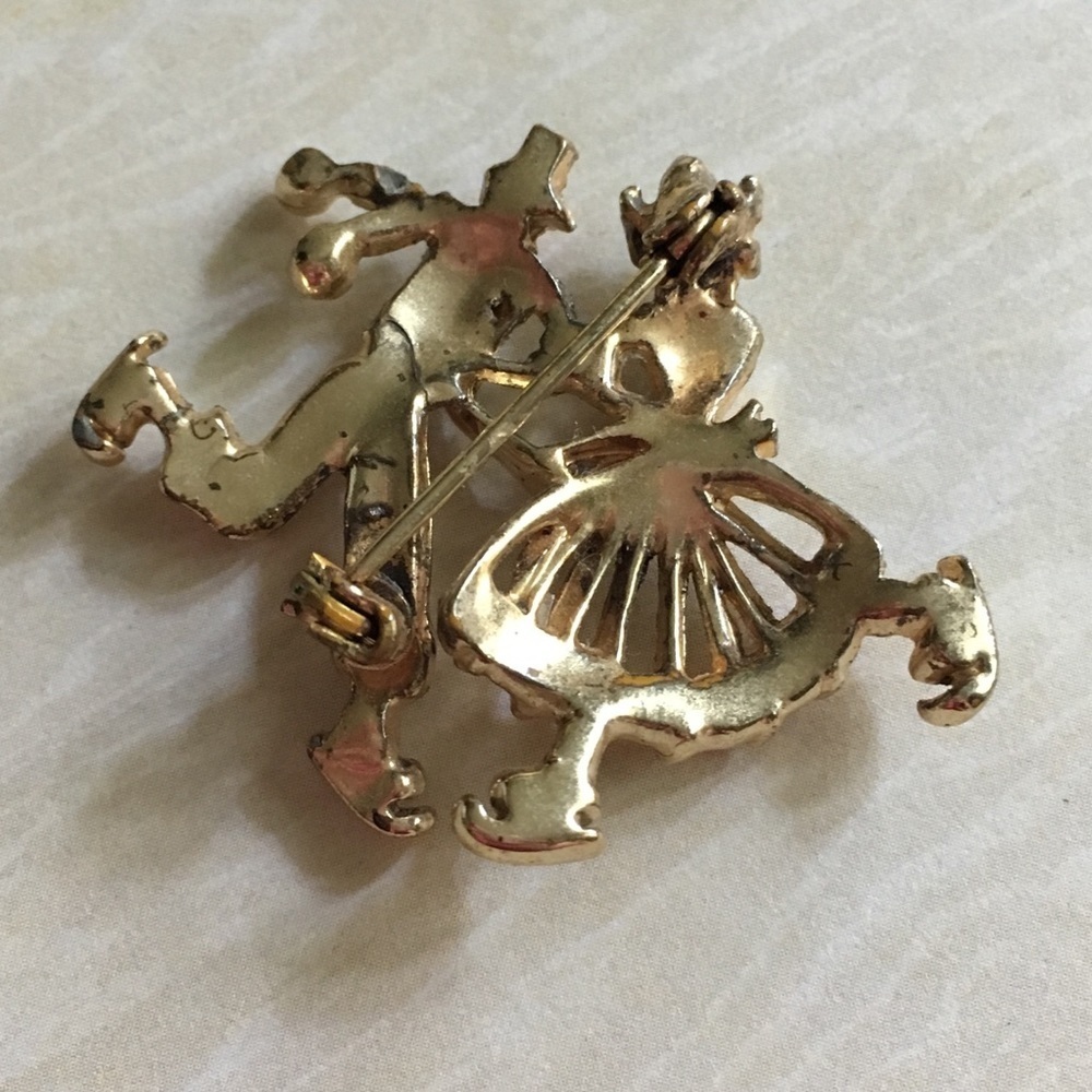 Vintage Goldtone Boy & Girl Dutch Skater Dancer Rhinestone Brooch - Picture 7 of 7